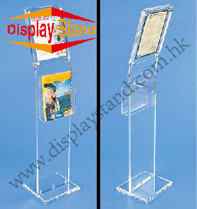 Clear Acrylic Display Stand With Sign Holder & Adjustable Literature Holder