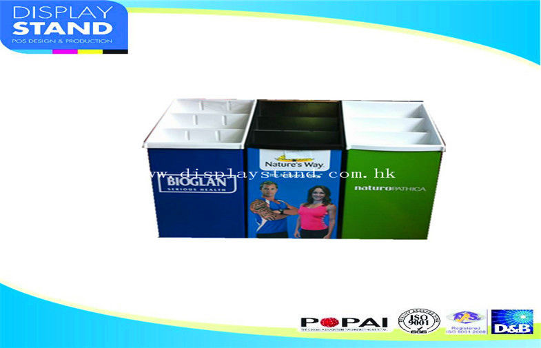 Advertising MDF Product Display Stands , Supermarket Floor Dump Bin Display Stand